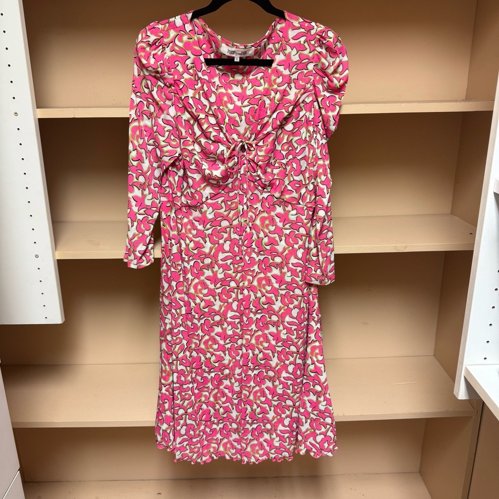 Diane Von Furstenberg Vibrant Pink, Lime & White Merlot Knee Length Mesh Dress